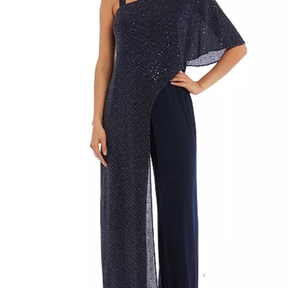 R&M Richards Navy Asymmetrical Caplet Jumpsuit. - Picture 2 of 12